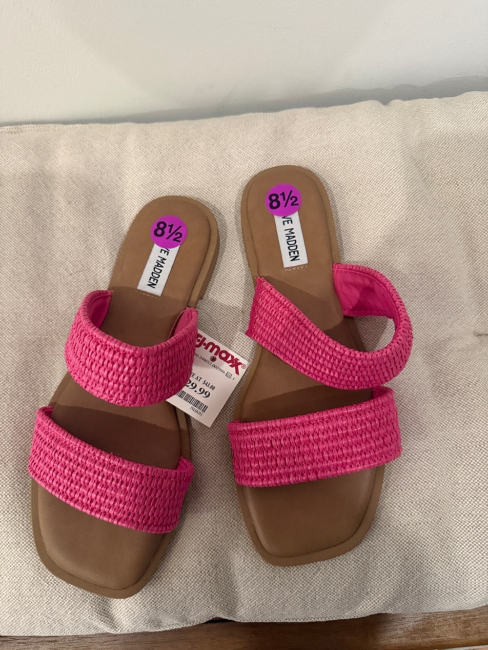 Steve Madden Hot Pink Woven Double-Strap Slide Sandals